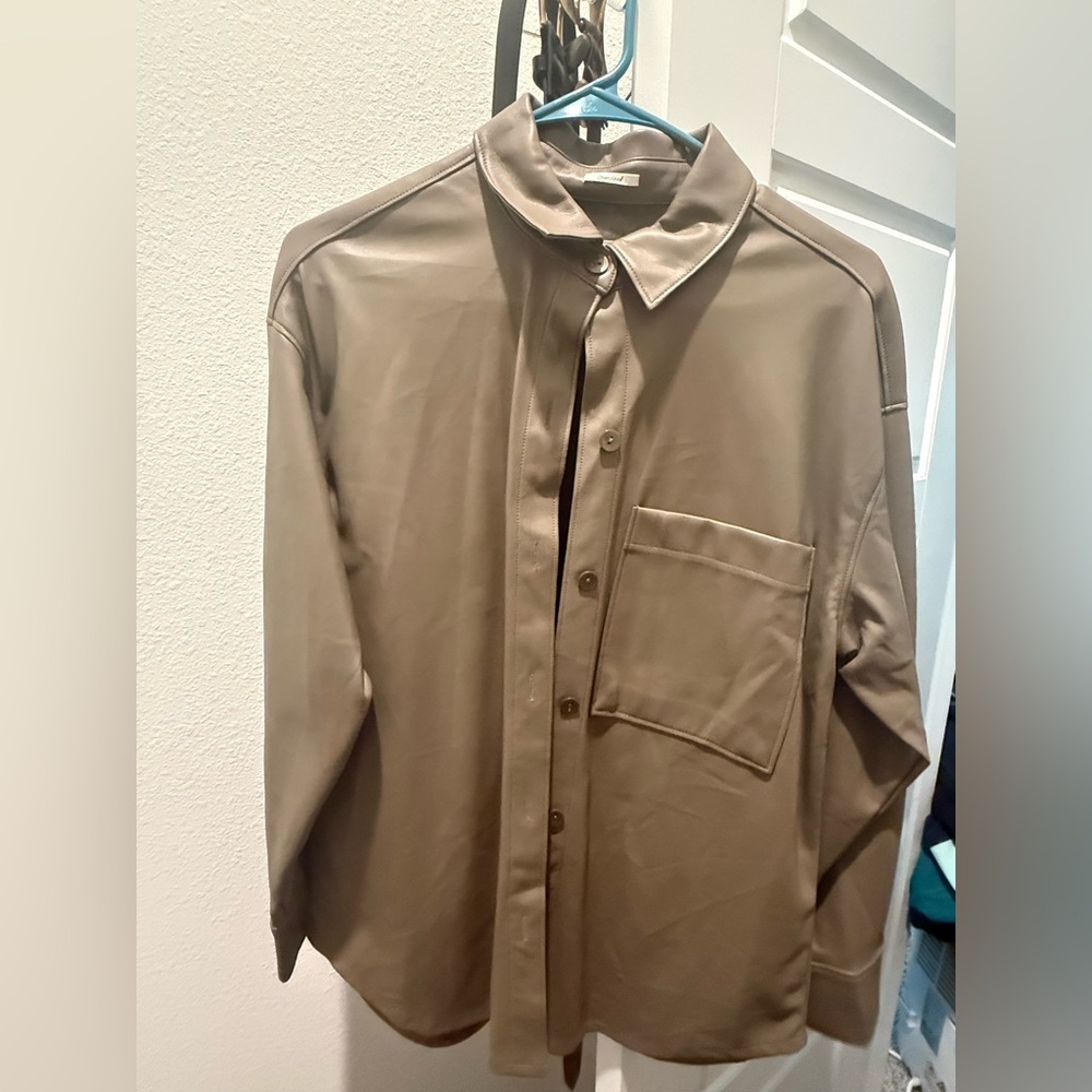 Abercrombie & Fitch Oversized Taupe Faux-Leather Jacket